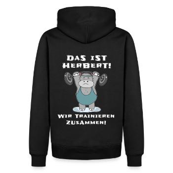 Das ist Herbert wir trainieren zusammen Fitness - Männer Premium Bio Hoodie - Schwarz - Hinten - Nico (187cm)