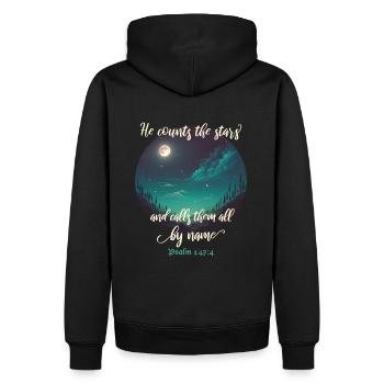 Verset biblique Dicton religieux chrétien - Sweat à capuche Premium bio Homme - noir - Dos - Nico (187cm)