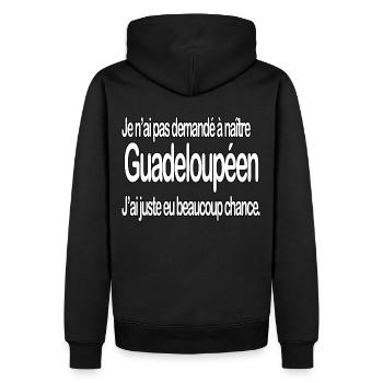 Naître guadeloupéen - Sweat à capuche Premium bio Homme - noir - Dos - Nico (187cm)
