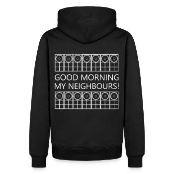 Bonjour mes voisins - Sweat à capuche Premium bio Homme - noir - Dos - Nico (187cm)