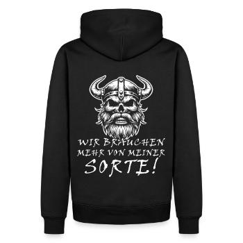 Wir brauche mehr von meiner Sorte - Wikinger - Männer Premium Bio Hoodie - Schwarz - Hinten - Nico (187cm)