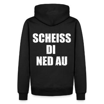 Scheiss Di Ned Au - hell - Männer Premium Bio Hoodie - Schwarz - Hinten - Nico (187cm)