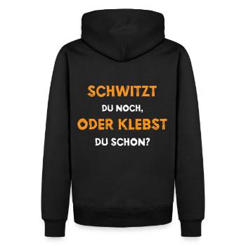 Schwitzen oder Kleben? - Männer Premium Bio Hoodie - Schwarz - Hinten - Nico (187cm)