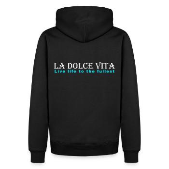 Nouveau T-shirt Italo Disco La Dolce Vita - Sweat à capuche Premium bio Homme - noir - Dos - Nico (187cm)