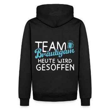 Team Bräutigam - Heute wird gesoffen - JGA - Männer Premium Bio Hoodie - Schwarz - Hinten - Nico (187cm)
