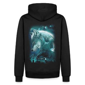 WOLVES PLANET SPACE SPIRITUALITÄT - Männer Premium Bio Hoodie - Schwarz - Hinten - Nico (187cm)