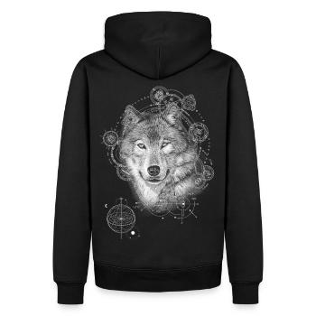 WOLF MYSTIC NATURE SPIRIT SPIRITUALITY NATURE - Men’s Premium Organic Hoodie - black - Back - Nico (187cm)