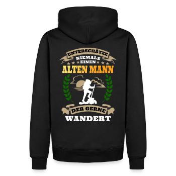 Unterschätze niemals einen Alten Mann Wandern - Männer Premium Bio Hoodie - Schwarz - Hinten - Nico (187cm)