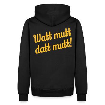 Watt mutt datt mutt! - Plattdeutsch - Männer Premium Bio Hoodie - Schwarz - Hinten - Nico (187cm)
