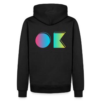 OK - Okay - 80er Jahre Style - Männer Premium Bio Hoodie - Schwarz - Hinten - Nico (187cm)