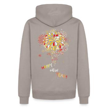 happy New Year - Men’s Premium Organic Hoodie - taupe - Back - Nico (187cm)