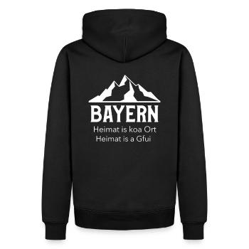 Bayern. Heimat is a Gfui. Bayrisch Berge - Männer Premium Bio Hoodie - Schwarz - Hinten - Nico (187cm)