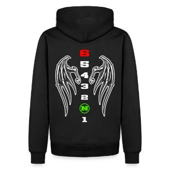 Changement de vitesse 1N23456 - Sweat à capuche Premium bio Homme - noir - Dos - Nico (187cm)