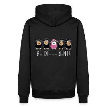 Sois différent. Mouton rose. Sois différent. cadeau - Sweat à capuche Premium bio Homme - noir - Dos - Nico (187cm)