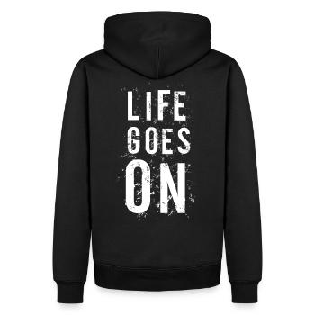LIFE GOES ON La vie continue des phrases cool - Sweat à capuche Premium bio Homme - noir - Dos - Nico (187cm)