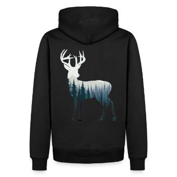 rot-hirsch blau natur berge wald T-Shirt - Männer Premium Bio Hoodie - Schwarz - Hinten - Nico (187cm)