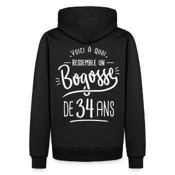 bogosse 34 ans cadeau humour anniversaire 34 ans - Sweat à capuche Premium bio Homme - noir - Dos - Nico (187cm)