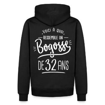 bogosse 32 ans cadeau humour anniversaire 32 ans - Sweat à capuche Premium bio Homme - noir - Dos - Nico (187cm)