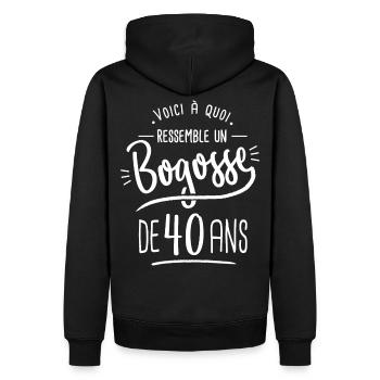 bogosse 40 ans cadeau humour anniversaire 40 ans - Sweat à capuche Premium bio Homme - noir - Dos - Nico (187cm)