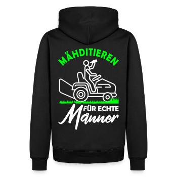 Mähditieren für echte Männer Meditieren Gärtner - Männer Premium Bio Hoodie - Schwarz - Hinten - Nico (187cm)