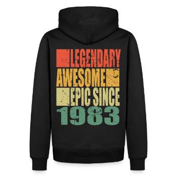 Légendaire depuis 1983 proverbe anniversaire - Sweat à capuche Premium bio Homme - noir - Dos - Nico (187cm)