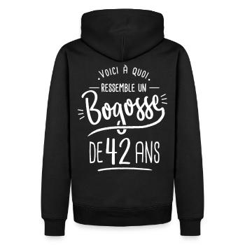 bogosse 42 ans cadeau humour anniversaire 42 ans - Sweat à capuche Premium bio Homme - noir - Dos - Nico (187cm)