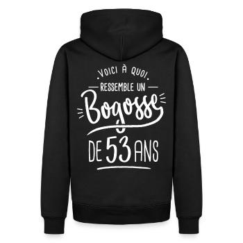 bogosse 53 ans cadeau humour anniversaire 53 ans - Sweat à capuche Premium bio Homme - noir - Dos - Nico (187cm)