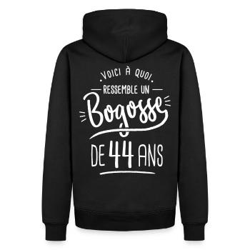 bogosse 44 ans cadeau humour anniversaire 44 ans - Sweat à capuche Premium bio Homme - noir - Dos - Nico (187cm)