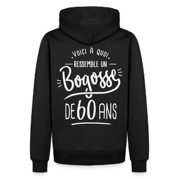 bogosse 60 ans cadeau humour anniversaire 60 ans - Sweat à capuche Premium bio Homme - noir - Dos - Nico (187cm)