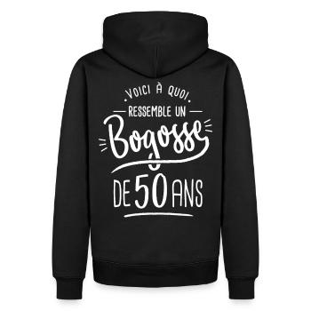 bogosse 50 ans cadeau humour anniversaire 50 ans - Sweat à capuche Premium bio Homme - noir - Dos - Nico (187cm)