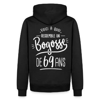 bogosse 69 ans cadeau humour anniversaire 69 ans - Sweat à capuche Premium bio Homme - noir - Dos - Nico (187cm)