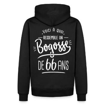 bogosse 66 ans cadeau humour anniversaire 66 ans - Sweat à capuche Premium bio Homme - noir - Dos - Nico (187cm)