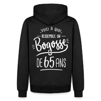 bogosse 65 ans cadeau humour anniversaire 65 ans - Sweat à capuche Premium bio Homme - noir - Dos - Nico (187cm)