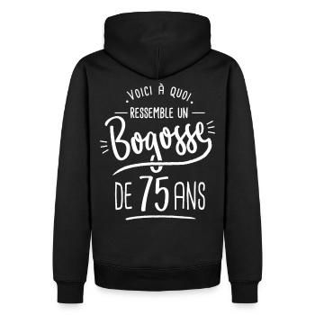 bogosse 75 ans cadeau humour anniversaire 75 ans - Sweat à capuche Premium bio Homme - noir - Dos - Nico (187cm)