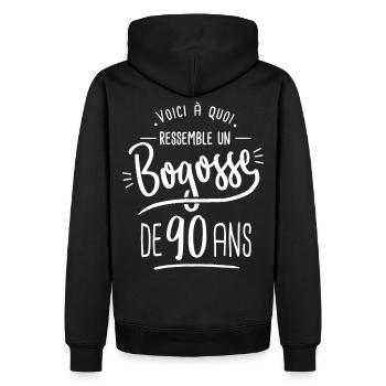 bogosse 90 ans cadeau humour anniversaire 90 ans - Sweat à capuche Premium bio Homme - noir - Dos - Nico (187cm)