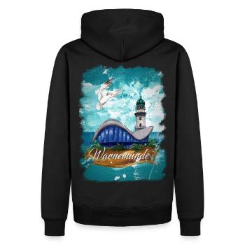 Théière et phare de Warnemünde avec mouette - Sweat à capuche Premium bio Homme - noir - Dos - Nico (187cm)
