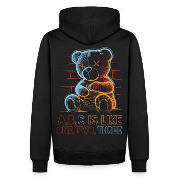 Ours aimant avec dessin de l’alphabet - Sweat à capuche Premium bio Homme - noir - Dos - Nico (187cm)