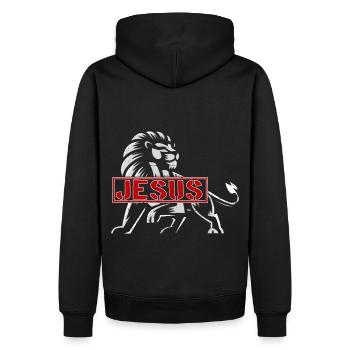 JESUS CHRISTUS Christlich Geschenkidee Löwe Judah - Männer Premium Bio Hoodie - Schwarz - Hinten - Nico (187cm)