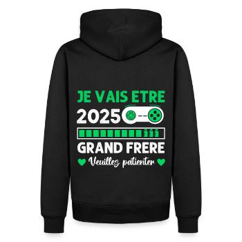Grand Frère 2025 Annonce Naissance Geek Gamer - Sweat à capuche Premium bio Homme - noir - Dos - Nico (187cm)