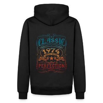 Millésime 1974 Année de construction 74 – 74 Classic Lustig - Sweat à capuche Premium bio Homme - noir - Dos - Nico (187cm)