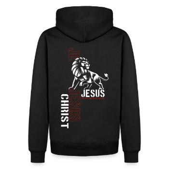 Jesus Christus Shirt Bibelvers Ich bin der Weg - Männer Premium Bio Hoodie - Schwarz - Hinten - Nico (187cm)