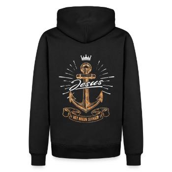 Jesus Christus ist mein Anker - christliches Motiv - Männer Premium Bio Hoodie - Schwarz - Hinten - Nico (187cm)
