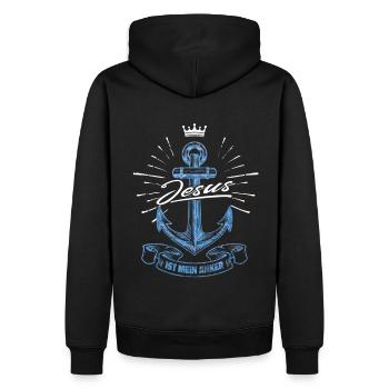 Jesus Christus ist mein Anker - christliches Motiv - Männer Premium Bio Hoodie - Schwarz - Hinten - Nico (187cm)