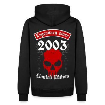 Legende seit 2003 - Männer Premium Bio Hoodie - Schwarz - Hinten - Nico (187cm)