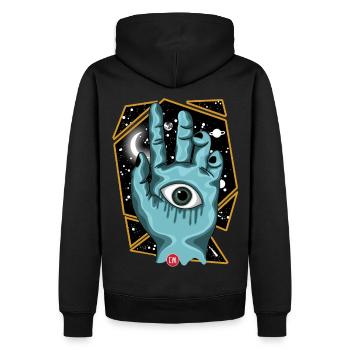 hand and eye - Men’s Premium Organic Hoodie - black - Back - Nico (187cm)