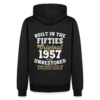 Built in the fifties 1957 65. Geburtstag Herren - Männer Premium Bio Hoodie - Schwarz - Hinten - Nico (187cm)