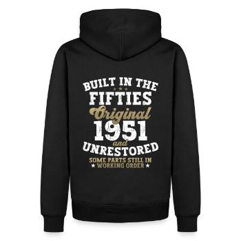 Built in the fifties 1951 71. Geburtstag Herren - Männer Premium Bio Hoodie - Schwarz - Hinten - Nico (187cm)