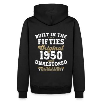 Built in the fifties 1950 72. Geburtstag Herren - Männer Premium Bio Hoodie - Schwarz - Hinten - Nico (187cm)