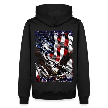 Chemise de camionneur avec aigle sur le drapeau américain - Sweat à capuche Premium bio Homme - noir - Dos - Nico (187cm)