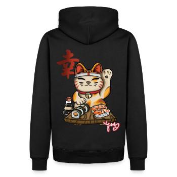 Yokai Maneki Neko Sushi - Männer Premium Bio Hoodie - Schwarz - Hinten - Nico (187cm)